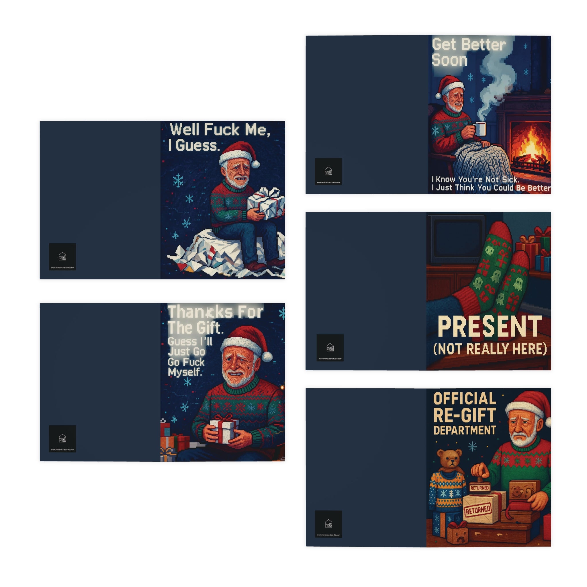Worst Ever Christmas Cards 5-Pack | Ugly Xmas Goodies | Humorous Holiday Greeting Cards | LINEHAUS