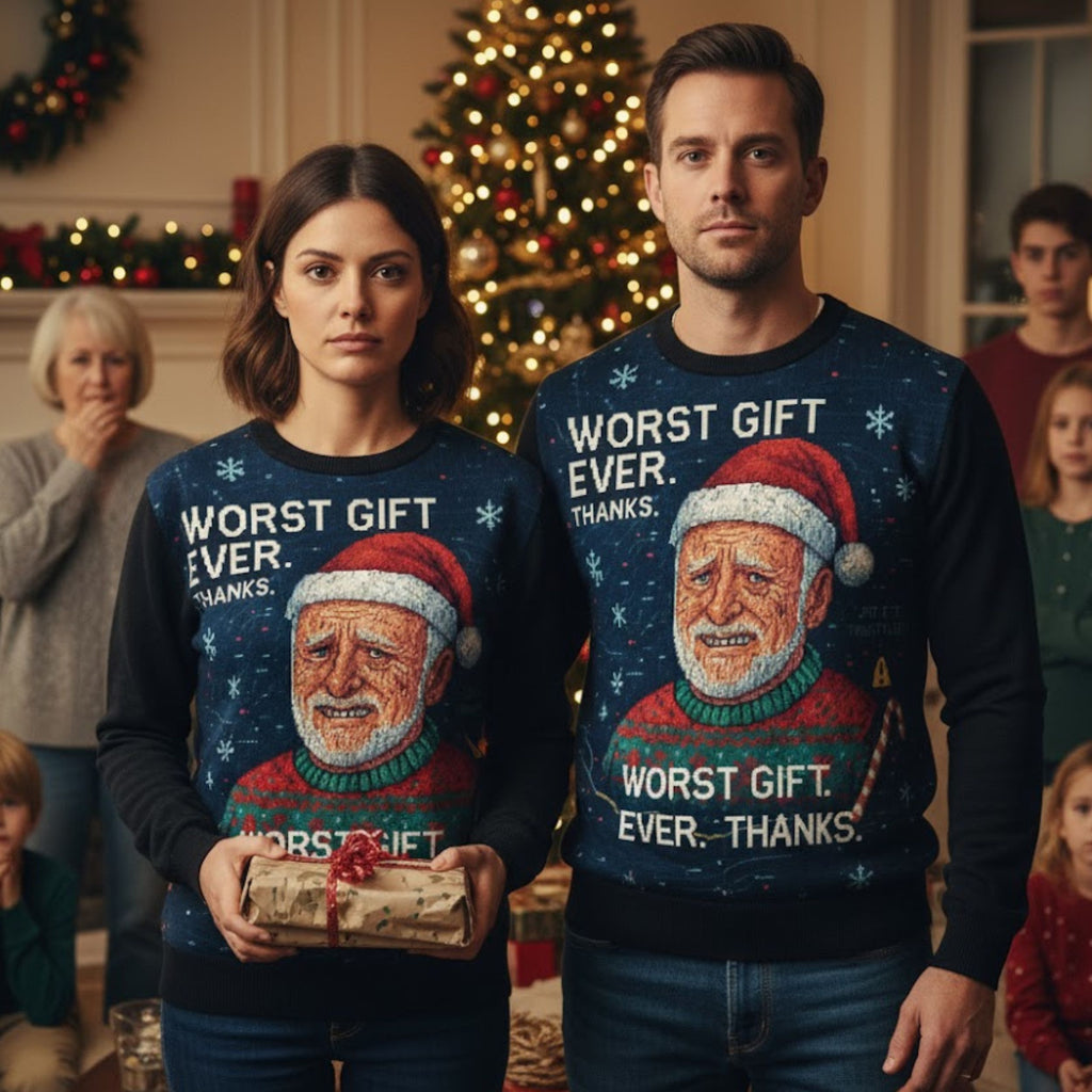 Worst Gift Ever Ugly Christmas Sweater | All Over Print Unisex Sweater | Holiday Meme | LINEHAUS