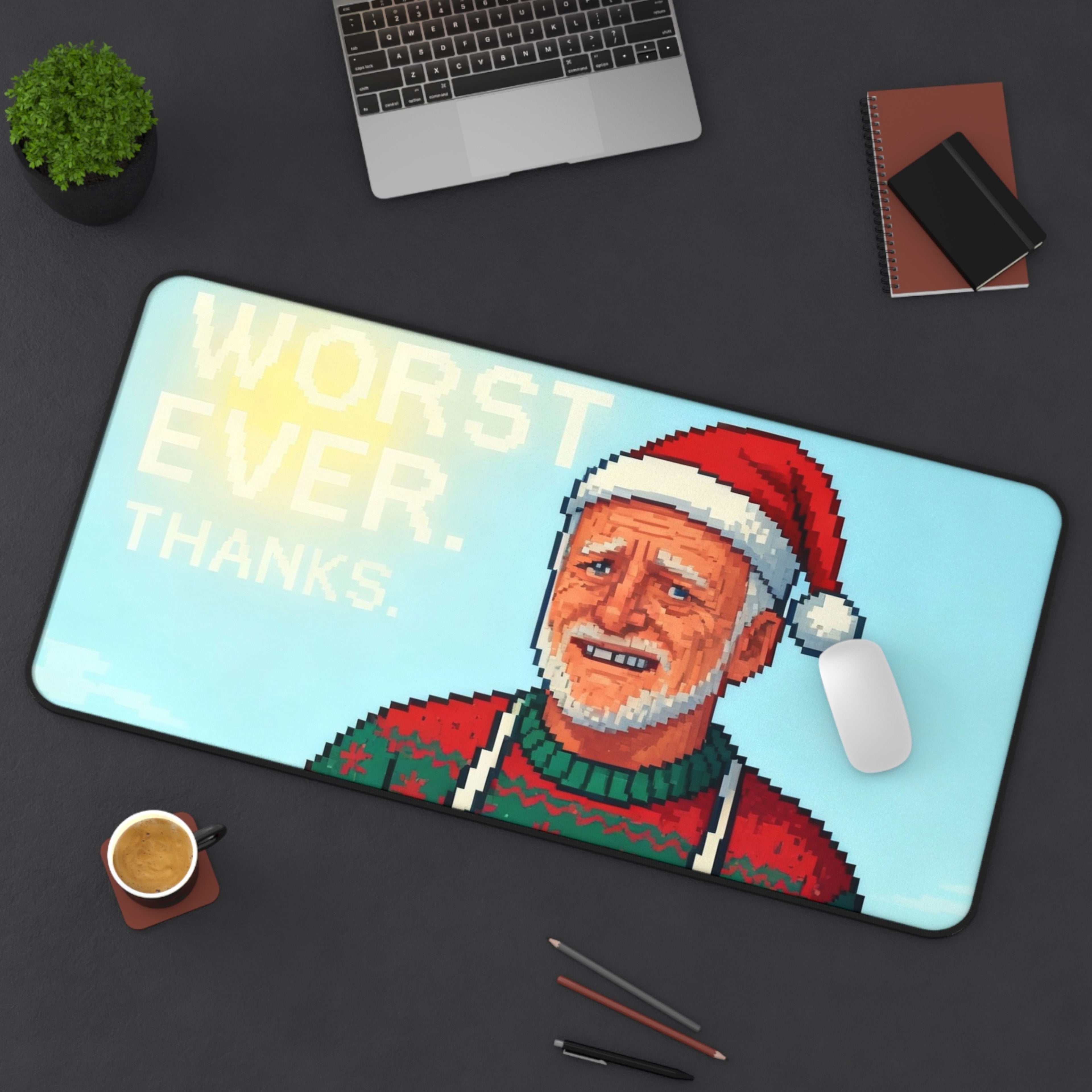 Worst Ever Ugly Christmas Desk Mat | Pixel Art Santa Gift | Funny Mousepad | LINEHAUS