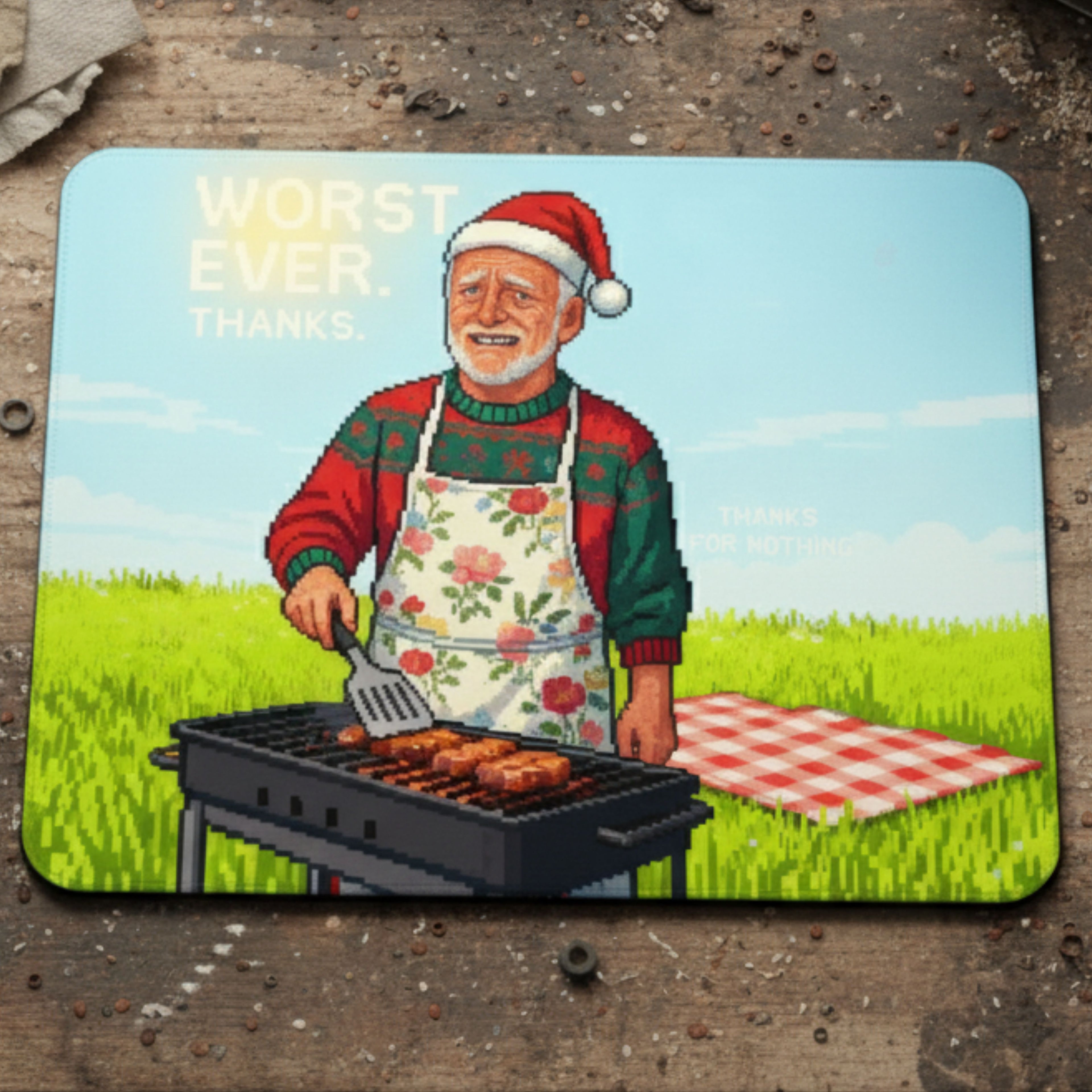 Worst Ever Ugly Christmas Desk Mat | Pixel Art Santa Gift | Funny Mousepad | LINEHAUS