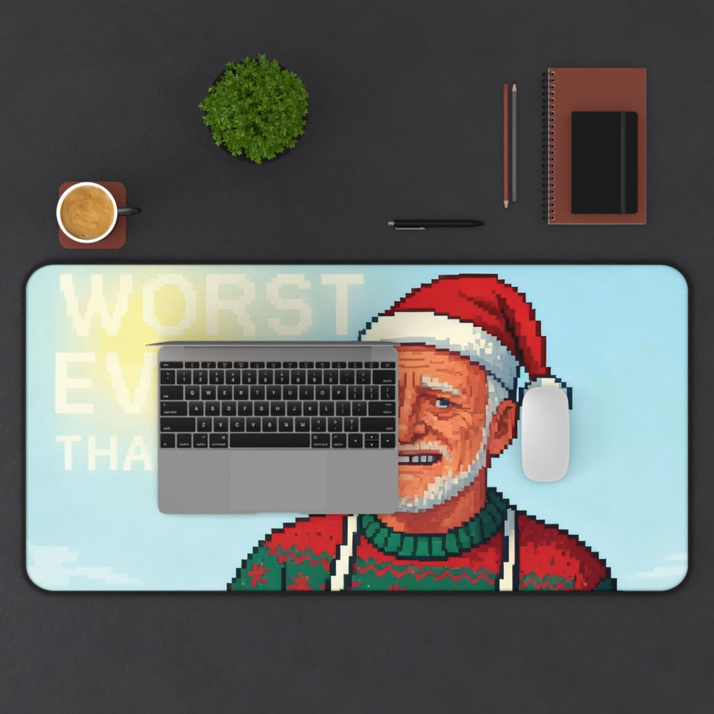 Worst Ever Ugly Christmas Desk Mat | Pixel Art Santa Gift | Funny Mousepad | LINEHAUS