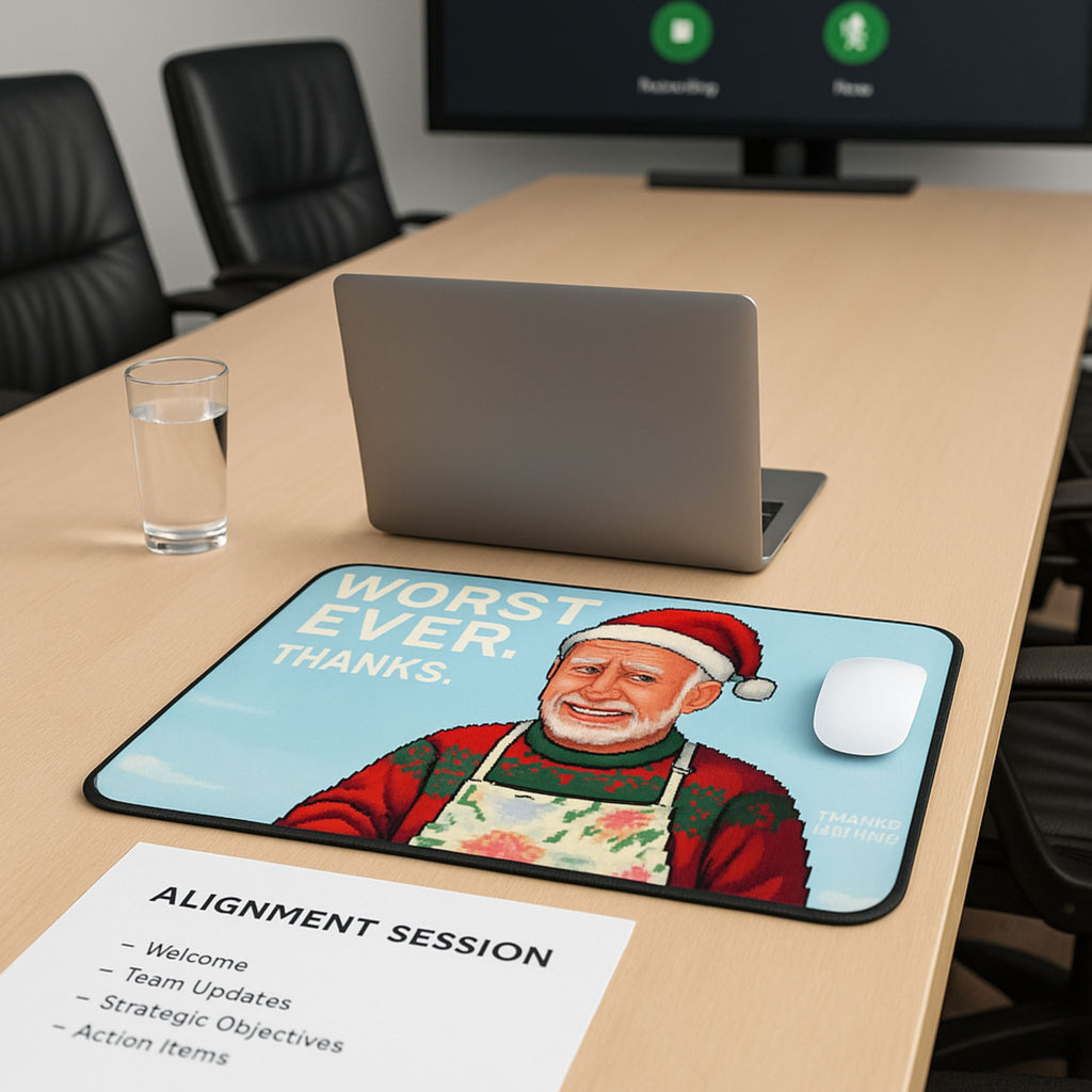 Worst Ever Ugly Christmas Desk Mat | Pixel Art Santa Gift | Funny Mousepad | LINEHAUS