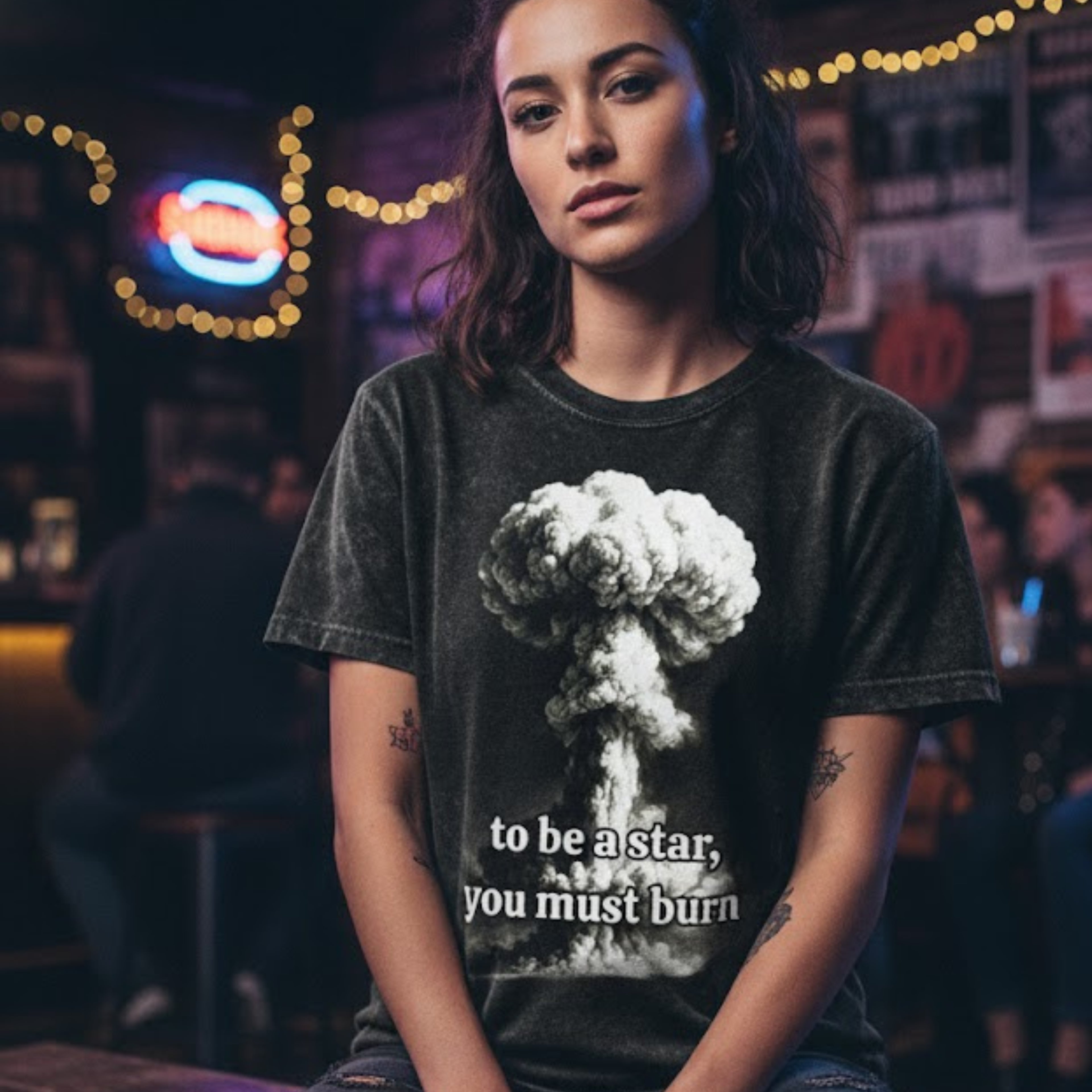 Unisex Cotton Tee | To Be a Star, You Must Burn | Mushroom Cloud Graphic T-shirt | LINEHAUS