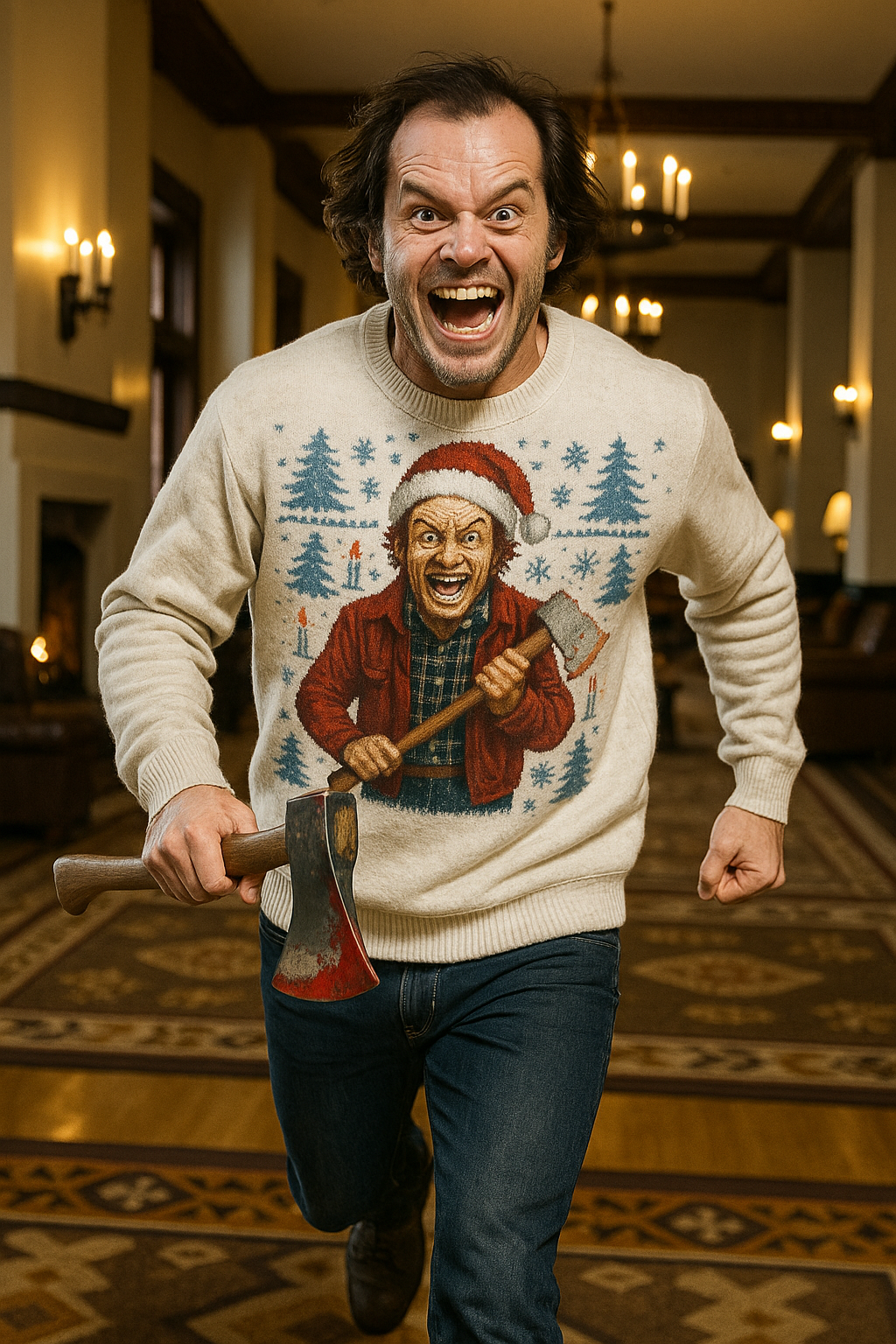 All Work And No Sleigh Ugly Christmas Sweater | All Over Print Unisex Holiday Pullover | The Shining | LINEHAUS