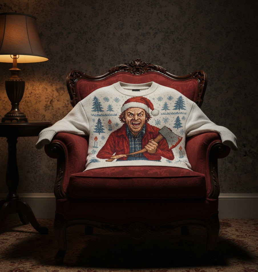 All Work And No Sleigh Ugly Christmas Sweater | All Over Print Unisex Holiday Pullover | The Shining | LINEHAUS