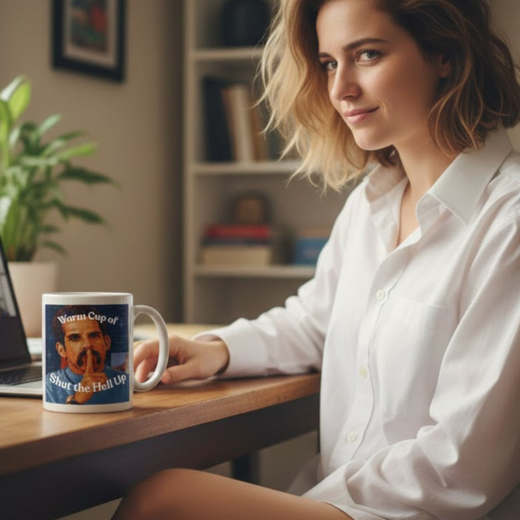Novelty Mug | Warm Cup of Shut the Hell Up | 15oz Coffee Mug | Quirky Drinkware | LINEHAUS